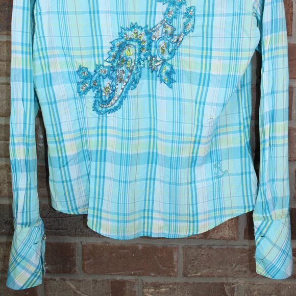 Ratna Shirt Womens M Medium Plaid Rhinestone Buttons Long Sleeve Embroidered - Picture 7 of 7
